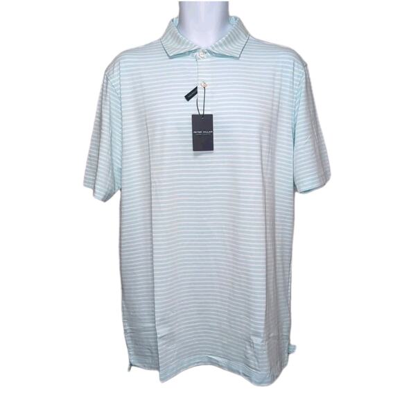 Peter Millar Light Blue and White Striped Polo Shirt - Picture 2 of 16